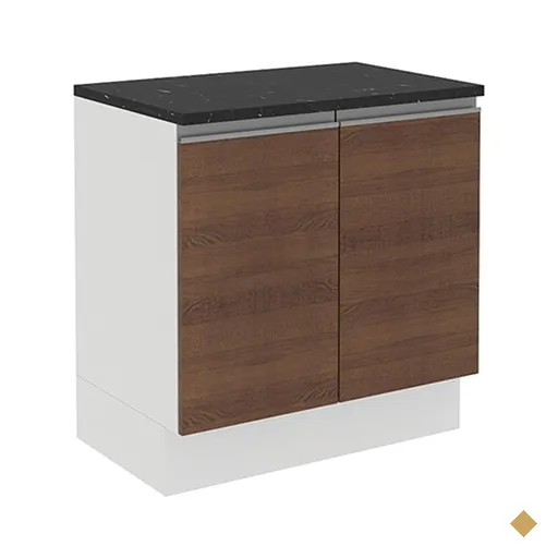 Balcão Armário de Cozinha 100% MDF 80 cm 2 Portas Branco/Rustic Acordes Madesa