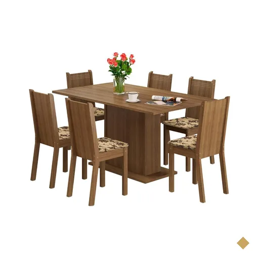 Conjunto Sala de Jantar Madesa Megan Mesa Tampo de Madeira com 6 Cadeiras