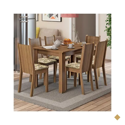 Conjunto Sala de Jantar Madesa Maris Mesa Tampo de Madeira com 6 Cadeiras