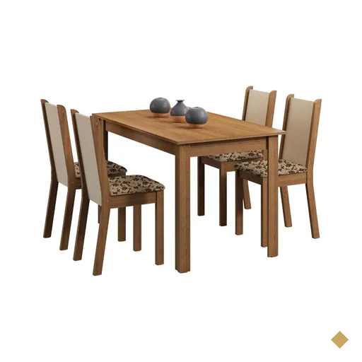 Conjunto Sala de Jantar Madesa Bea Mesa Tampo de Madeira com 4 Cadeiras