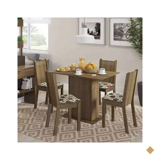 Conjunto Sala de Jantar Madesa Mesa Tampo de Madeira com 4 Cadeiras - Lexy