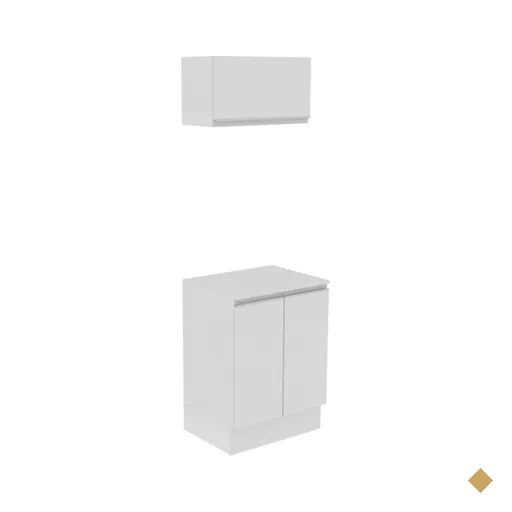 Kit Armário de Cozinha 60 cm 100% MDF 2 Portas e 1 Suspensa Branco Smart Madesa