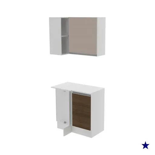 Kit Armário de Cozinha de Canto Reto 2 Portas e Nicho com Tampo 100% MDF…