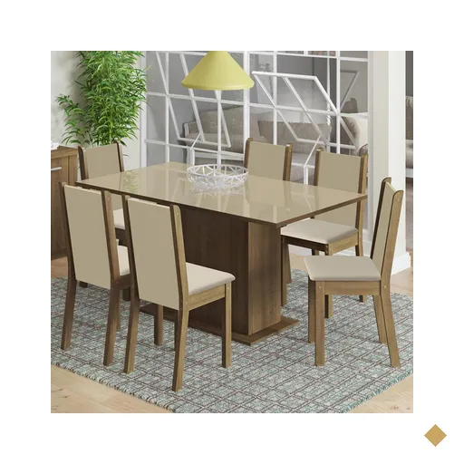 Conjunto Sala de Jantar Madesa Moscou Plus Mesa Tampo de Vidro com 6 Cadeiras