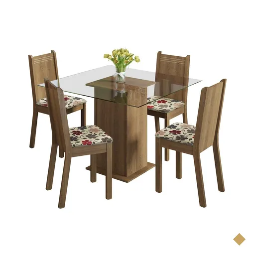 Conjunto Sala de Jantar Madesa Magda Mesa Tampo de Vidro com 4 Cadeiras -…