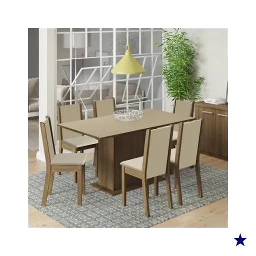 Conjunto Sala de Jantar Madesa Ohana Mesa Tampo de Madeira com 6 Cadeiras