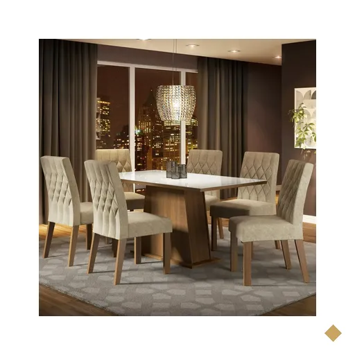 Conjunto Sala de Jantar Madesa Rafaela Mesa Com Tampo de Vidro com 6 Cadeiras