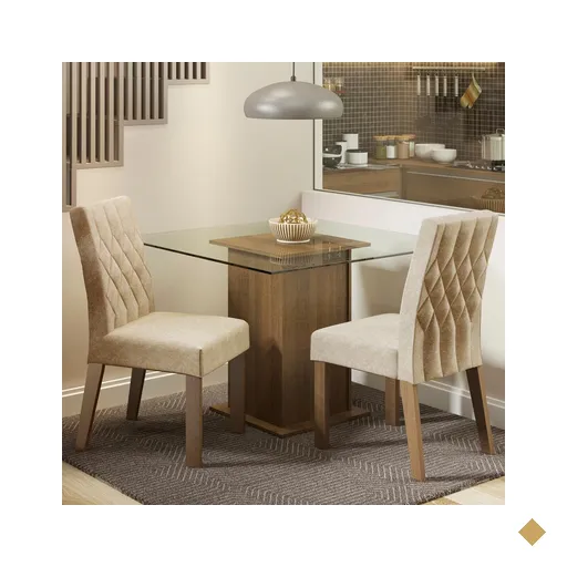 Conjunto Sala de Jantar Madesa Cassia Mesa Tampo de Vidro com 2 Cadeiras
