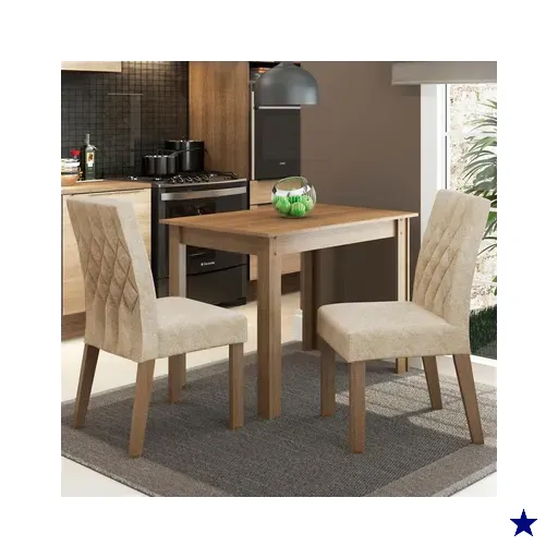 Conjunto Sala de Jantar Madesa Vivi Mesa Tampo de Madeira com 2 Cadeiras