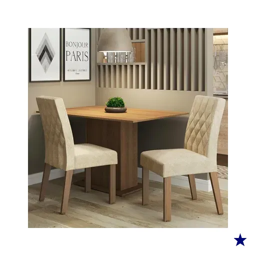 Conjunto Sala de Jantar Madesa Lia Mesa Tampo de Madeira com 2 Cadeiras