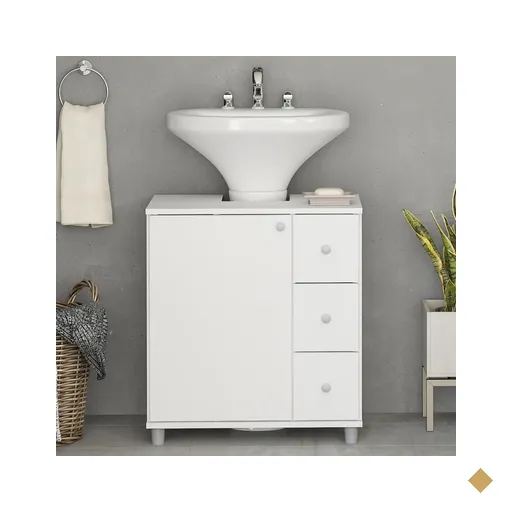 Armário De Banheiro 1 Porta 3 Gavetas 3386 Branco Bp - Politorno