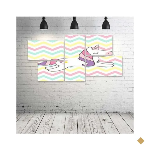 Quadro Decorativo - Unicornio - Composto de 5 Quadros