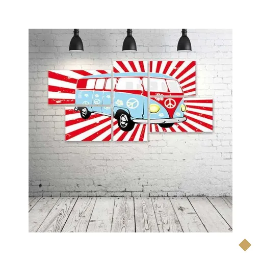Quadro Decorativo - Kombi-Hippie - Composto de 5 Quadros