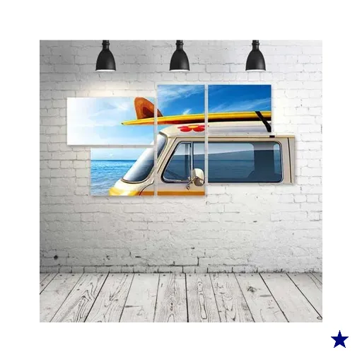 Quadro Decorativo - Kombi-Surf - Composto de 5 Quadros
