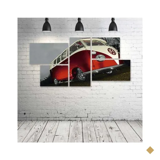 Quadro Decorativo - Vw-Bus-Beetle-Kombi-Fusca-Variant - Composto de 5 Quadros