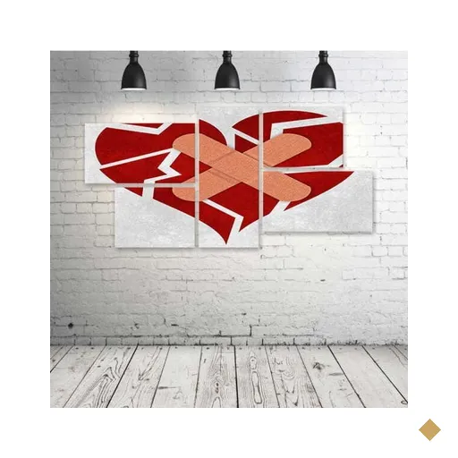 Quadro Decorativo - Coração-Qubrado - Composto de 5 Quadros