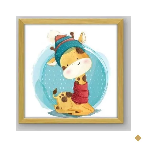Quadro Infantil Cute Baby Giraffe - 40x40cm - Moldura Padrão Madeira