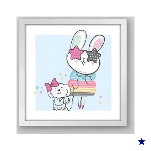 Quadro Infantil Coelhinha - 20x20cm - Moldura Caixa Branco