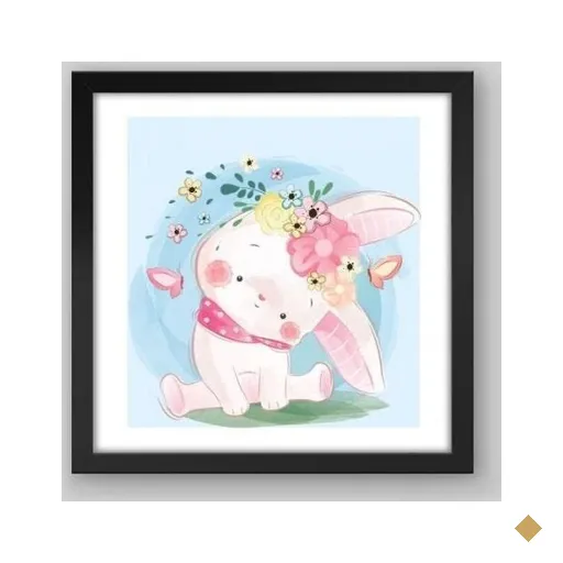 Quadro Infantil Coelinho Cute - 20x20cm - Moldura Padrão Preto