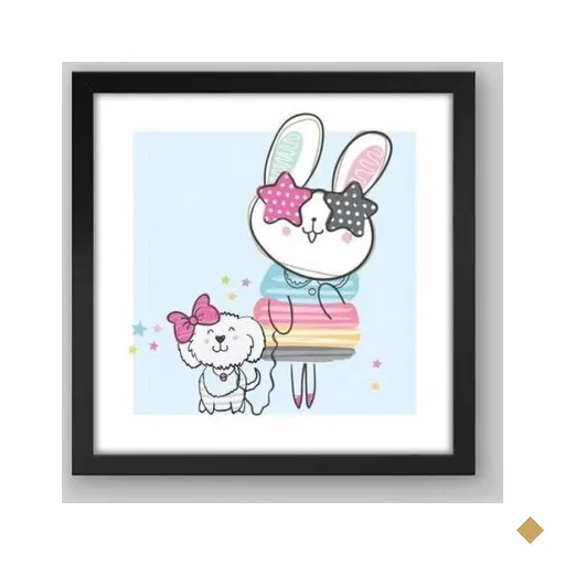 Quadro Infantil Coelhinha - 40x40cm - Moldura Padrão Preto