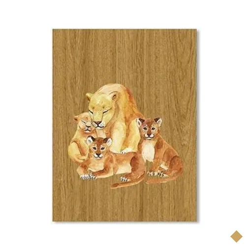 Quadro Leoa & Filhotes M Madeira