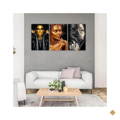 Quadro Decorativo Mulheres Negras Maquiagem Dourada Canvas