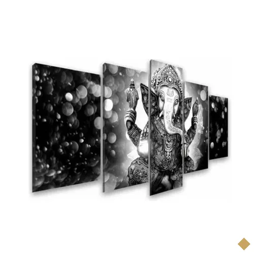 Quadros Decorativos Sala Deus Ganesh Índia Tons De Cinza