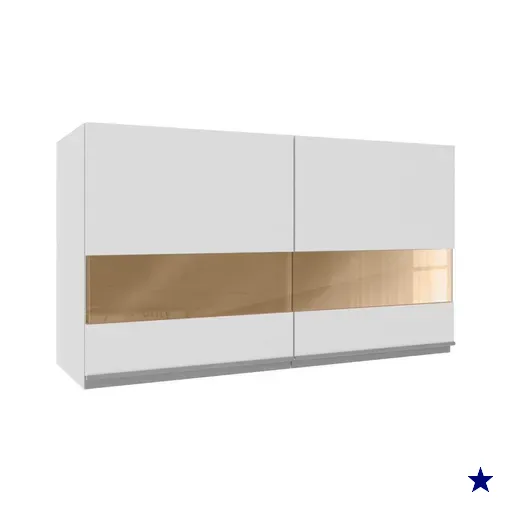 Armário De Cozinha Aéreo 100% MDF 120 cm Vidro Reflex Portas Branco Brilho…