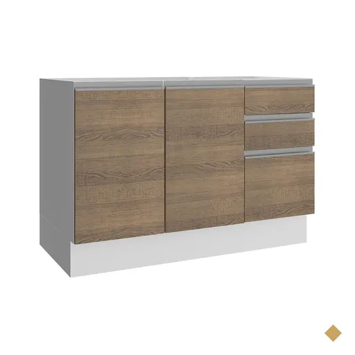 Balcão Gabinete de Pia Armário de Cozinha 100% MDF 120 cm 3 Portas e 2…