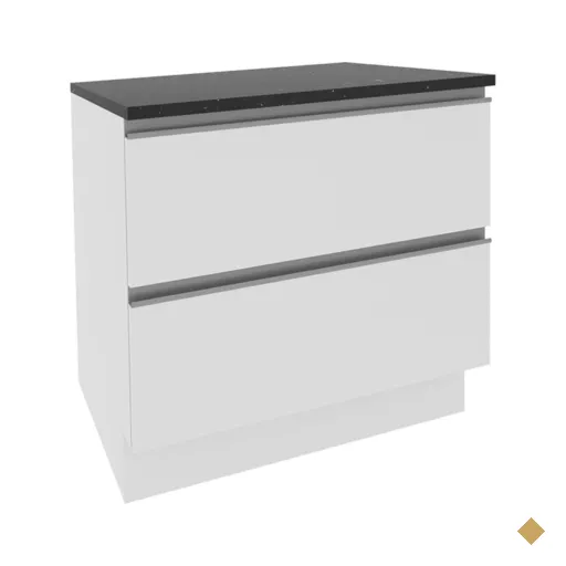 Balcão Armário de Cozinha 100% MDF 80 cm 2 Gavetas Frentes Branco Brilhante…