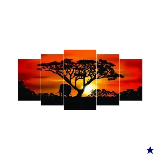 Quadro Mosaico 5 Peças Mdf Africa 04 Acabamento Fosco