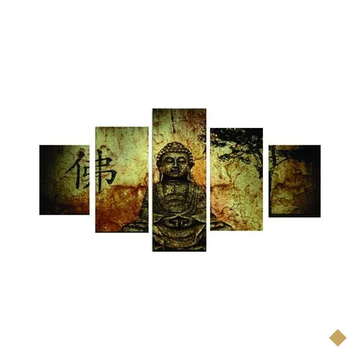 Quadro Mosaico 5 Peças Mdf Buda Acabamento Fosco