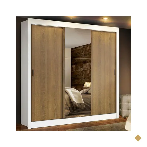 Guarda Roupa Casal Madesa Lyon Plus 3 Portas de Correr com Espelho e 4 Gavetas