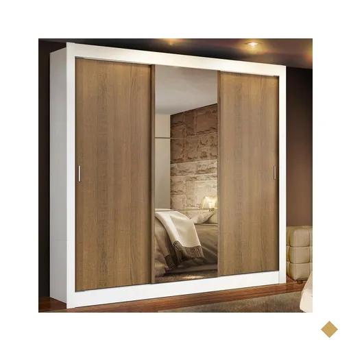 Guarda-Roupa de Casal Madesa Lyon, 3 Portas de Correr - com Espelho 2 Gavetas