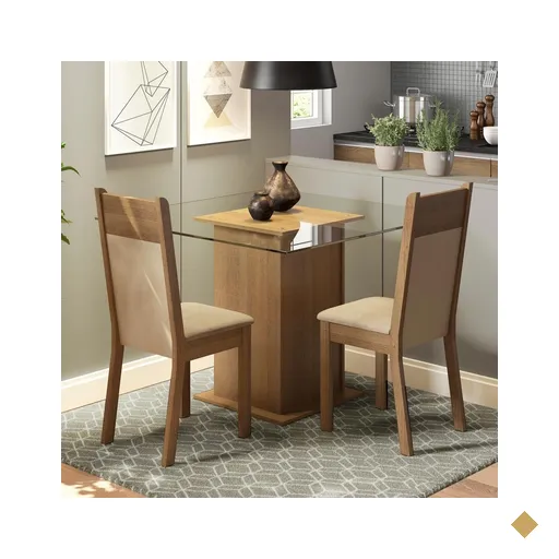 Conjunto de Sala de Jantar Madesa Moni Mesa com Tampo de Vidro com 2 Cadeiras