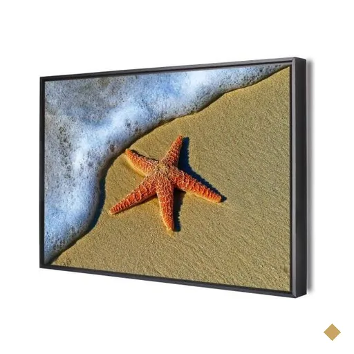 Quadro Canvas Estrela Do Mar Areia 90X60Cm Slim Preta M011