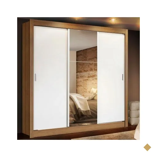 Guarda Roupa de Casal Madesa Lyon 3 Portas de Correr com Espelho e 2 Gavetas