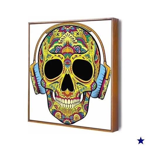Quadro Skull Art Meg L. 80X80Cm Slim Amadeirada R001