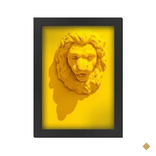 Quadro Sem Furar Parede - Leão Amarelo A2 (43,5X59)Cm
