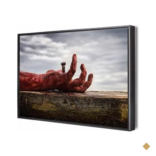 Quadro Religioso Mãos De Cristo 60X40Cm Slim Preta Q004