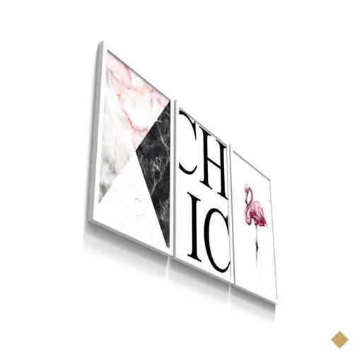Kit 3 Quadro Decorativo Moderno Flamingo Efeito Marmorizado