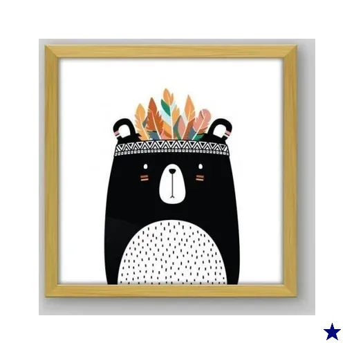 Quadro Infantil Bear Tribal - 40x40cm - Moldura Padrão Madeira