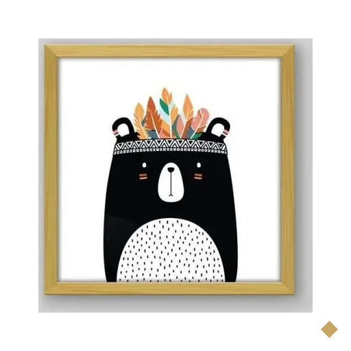 Quadro Infantil Bear Tribal - 20x20cm - Moldura Caixa Madeira