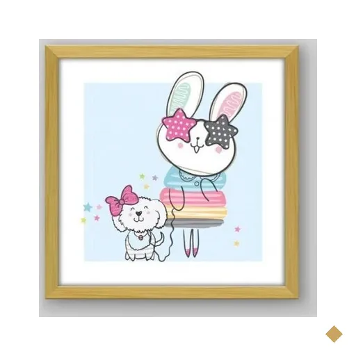 Quadro Infantil Coelhinha - 20x20cm - Moldura Caixa Madeira