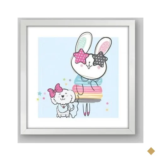 Quadro Infantil Coelhinha - 40x40cm - Moldura Caixa Branco