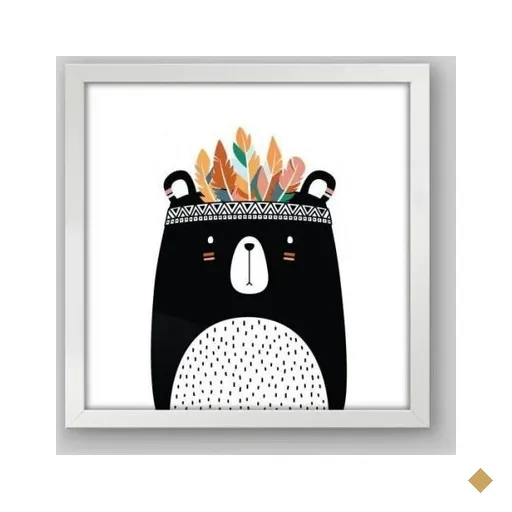 Quadro Infantil Bear Tribal - 30x30cm - Moldura Padrão Branco