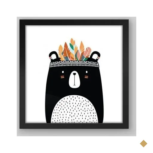 Quadro Infantil Bear Tribal - 30x30cm - Moldura Padrão Preto