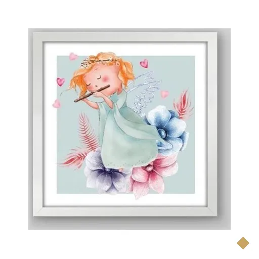 Quadro Infantil Anjo Aquarela - 30x30cm - Moldura Padrão Branco