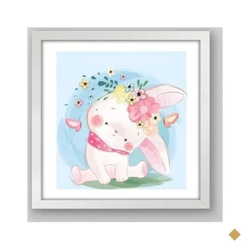 Quadro Infantil Coelinho Cute - 60x60cm - Moldura Caixa Branco