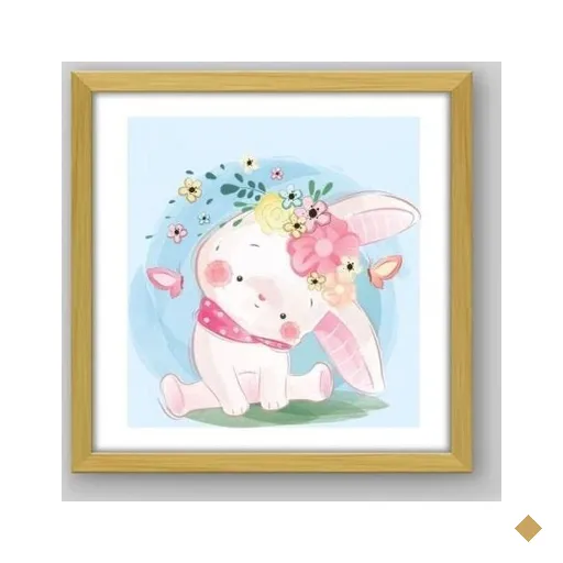 Quadro Infantil Coelinho Cute - 30x30cm - Moldura Padrão Madeira